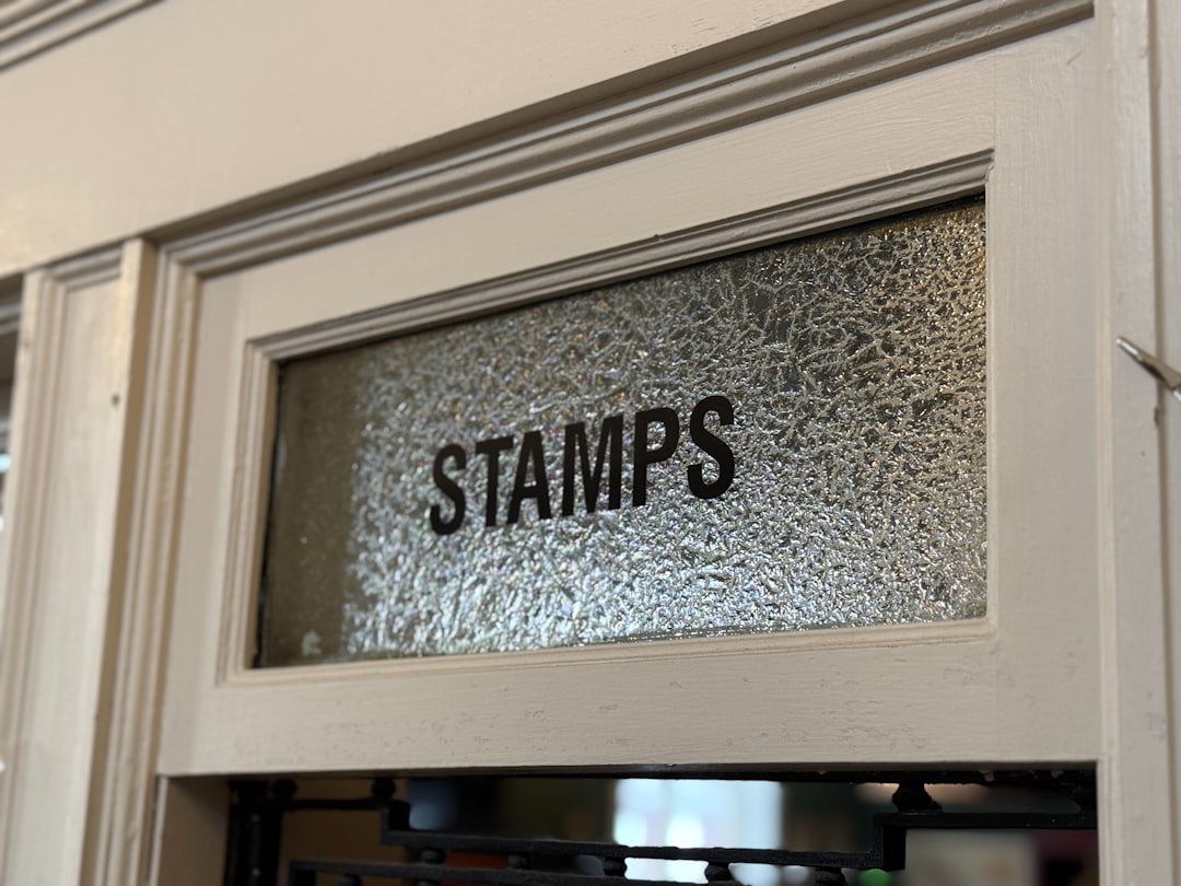 A glass window with a stamp on it
